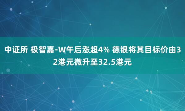 中证所 极智嘉-W午后涨超4% 德银将其目标价由32港元微升至32.5港元